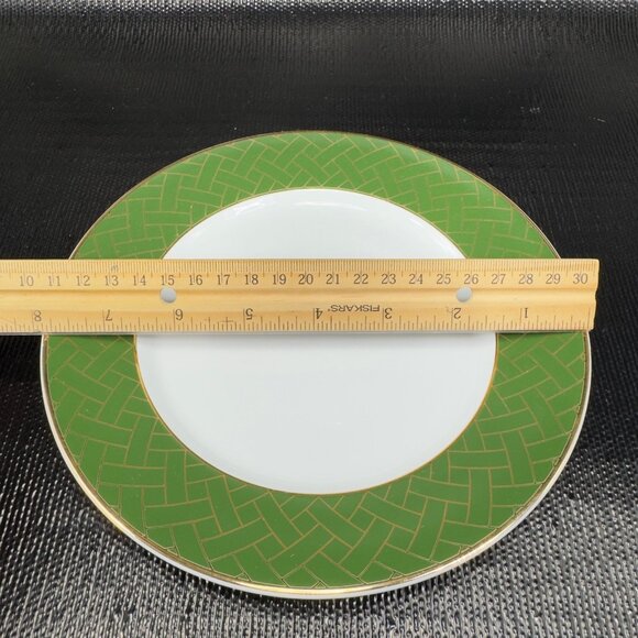 Williams Sonoma Garden Lattice Green Rim 8inch Plate Dish Set 2 New With Sticker - Picture 3 of 16